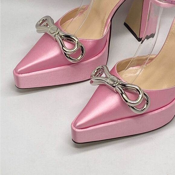 Mach & Mach Double Bow Satin Platform Pumps size 38 - Picture 5 of 11